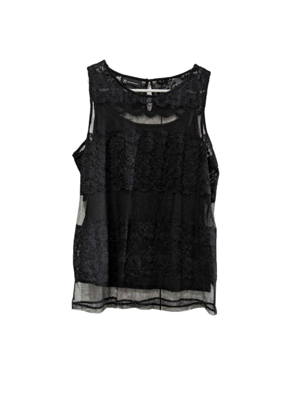 INC International Concepts Women's Sheer Lace Overlay Tank, Black, Large, Lined